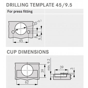 TIOMOS 120° Soft-close Hinge - Dowel press fitting (F028138552)