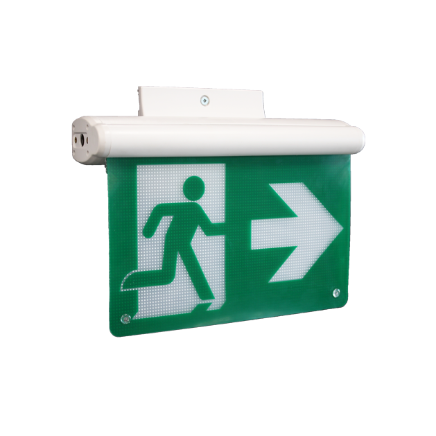 RENO Lighting: LED Edge-Lit Running Man Sign 90Mins Battery Back Up 120/277/347V