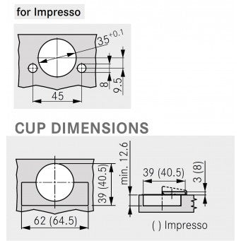TIOMOS 110/90° Blind Corner Impresso Soft-close inset Hinge (F017139342)