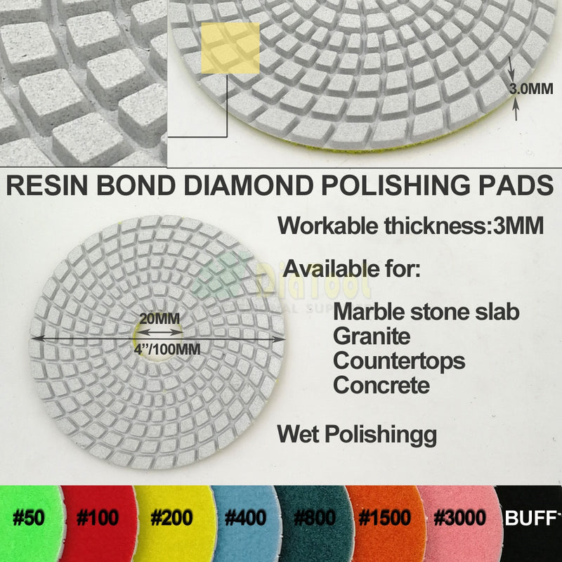 8 pcs 4"/100MM Diamond White Resin Bond Wet Flexible Polishing Pads With Backer Sanding Disc Marble Granite Polishing